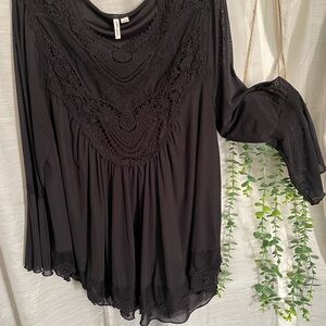 Ultra Pink Black Lace Blouse